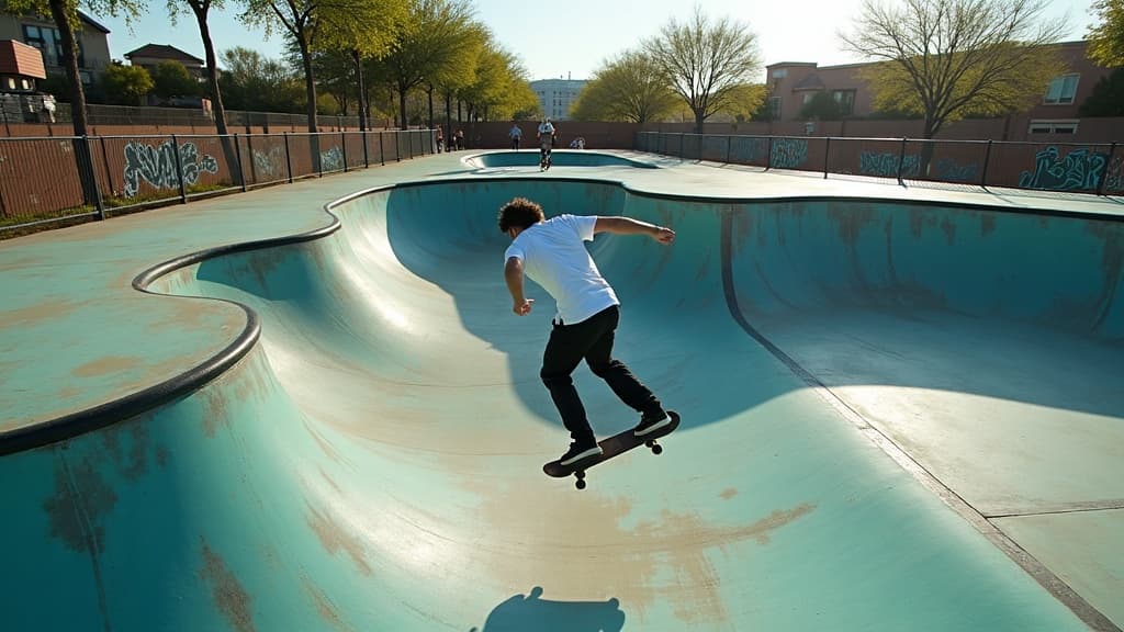 Skater pumping through the snake run at GrindLine's covered skatepark